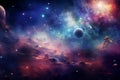 Abstract colorful cosmos background. Planets and galaxies, sky and stars in universe. AI generated Royalty Free Stock Photo