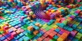 Abstract colorful cube array with swirling central element. Generative AI