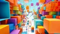 abstract of colorful cube city cubes in shades of blue, red, orange, and purple Royalty Free Stock Photo