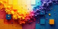 Abstract colorful cube explosion a vibrant digital artwork featuring a dynamic composition of multicolored cubes erupting from a Royalty Free Stock Photo