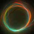 Abstract colorful cyan and red fractal lightning circle border on black background. Copy space for logo, text, 3D rendering