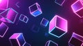 Floating Neon Cubes Glow With Purple and Blue Light Against Dark Background Royalty Free Stock Photo