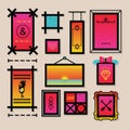 Abstract colorful decoration symbols and frames icons set