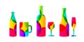 Colorful drinks and beverage silhouette: beer, wine, champagne bottle and glasss Royalty Free Stock Photo