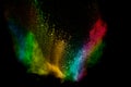 Abstract colorful dust particles textured background.Multicolored powder explosion on black background Royalty Free Stock Photo