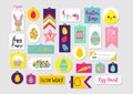 Abstract colorful Easter printable tags, stickers and stamps collection. Vector illustration