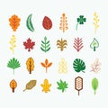Abstract colorful fall and tropical leaves icons set on light background Royalty Free Stock Photo