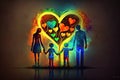 Abstract colorful Family heart Background. Rainbow paper art people. parents and children. Fathers and mothers.