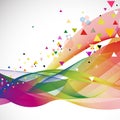 Abstract colorful flow wave and various triangle design on background