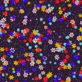 Abstract colorful flowers on dark background with many little tiny textile flowers