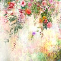 Abstract colorful flowers watercolor painting. Spring multicolored in nature. Royalty Free Stock Photo