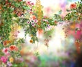 Abstract colorful flowers watercolor painting. Spring multicolored in nature. Royalty Free Stock Photo