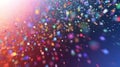 Abstract colorful flying particles on dark background. Neural network generated image