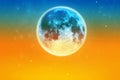 Abstract colorful full moon atmosphere with star at sunset sky Royalty Free Stock Photo