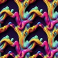 Abstract colorful funky surreal psychedelic dynamic liquid 3D forms substance seamless pattern