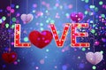 Abstract colorful furry heart with marquee love letters