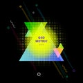 Abstract colorful geometric triangles composition with element halftone on black background Royalty Free Stock Photo