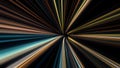 Abstract colorful glowing lasers forming speed tunnel on black background, seamless loop. Animation. Motion graphic Royalty Free Stock Photo