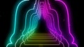 Abstract Colorful Glowing Light Buddhist Stupa Shape Tunnel Neon Lines With Glitter Bokeh Particles