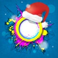 Abstract colorful grunge circular frame with Red Santa Claus Ha