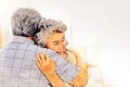 Happiness Asia senior couple lover relaxation and resting at home on watercolor illustration painting background.