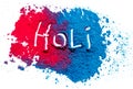 Abstract colorful Happy Holi background. Color vibrant powder isolated on white. Dust colored splash texture. Flat lay Royalty Free Stock Photo