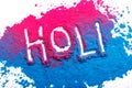 Abstract colorful Happy Holi background. Color vibrant powder isolated on white. Dust colored splash texture. Flat lay Royalty Free Stock Photo