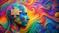 Abstract colorful head with missing puzzle piece, representing the concept of inner peace and self-discovery. Generative AI Royalty Free Stock Photo