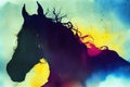 Abstract colorful horse background. ai generated. Horse watercolor double exposure background