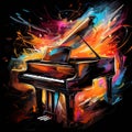 Abstract colorful image painting of piano and splashes of paint on grunge background. Musical instruments. Vintage style Royalty Free Stock Photo