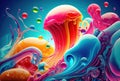 Abstract colorful jellyfish background. Generative AI Royalty Free Stock Photo