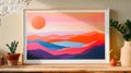 Abstract colorful landscape painting with sun and mountains Royalty Free Stock Photo