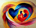 Abstract colorful liquid oil painting illustration on heart shape background Royalty Free Stock Photo