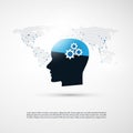 Machine Learning, Artificial Intelligence and Networks Design Concept with World Map and Human Head Royalty Free Stock Photo