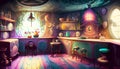 Abstract colorful magical kitchen room on digital art concept, Generative AI