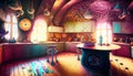 Abstract colorful magical kitchen room on digital art concept, Generative AI