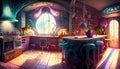 Abstract colorful magical kitchen room on digital art concept, Generative AI