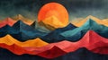 Abstract colorful mountains with stylized sun Royalty Free Stock Photo