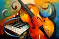 abstract colorful music background with violoncello and fiddle Royalty Free Stock Photo