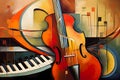 Abstract colorful music background with violoncello and piano, digital painting Royalty Free Stock Photo