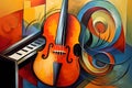 abstract colorful music background with violoncello and piano Royalty Free Stock Photo