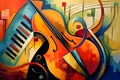 abstract colorful music background with violoncello and piano illustration Royalty Free Stock Photo