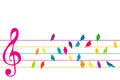 Abstract colorful music stave with birds