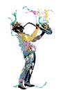 Abstract colorful musical poster design with musicians and musical waves.