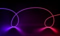 Abstract colorful neon background with wavy line glowing in the dark. Panoramic shine backdrop. 3d render. Lights rectangular line Royalty Free Stock Photo