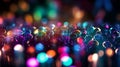 An abstract colorful neon night time city skyline lights background with lines and bokeh. Royalty Free Stock Photo