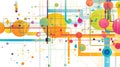 Abstract Colorful Network, Interconnected Circles and Lines Create a Vibrant, Complex System of Nodes and Pathways,