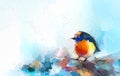 Abstract colorful oil, acrylic painting of bird and spring flower. Modern art paintings brush stroke on canvas. Royalty Free Stock Photo