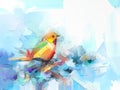 Abstract colorful oil, acrylic painting of bird and spring flower. Modern art paintings brush stroke on canvas. Royalty Free Stock Photo