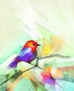 Abstract colorful oil, acrylic painting of bird and spring flower. Modern art paintings brush stroke on canvas. Royalty Free Stock Photo